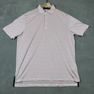 RLX Ralph Lauren‎ Polo Shirt Mens L Pink White Striped Golf Performance Stretch